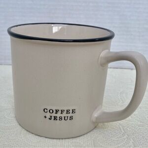 Coffee + Jesus Cream Mug with Black Rim